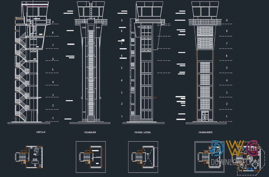 دانلود فایل اتوکد برج مراقبت فرودگاه DWG | Airport Control Tower برای AutoCAD